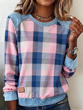 Vintage Plaid Pattern Patchwork Art Sweatshirt des femmes